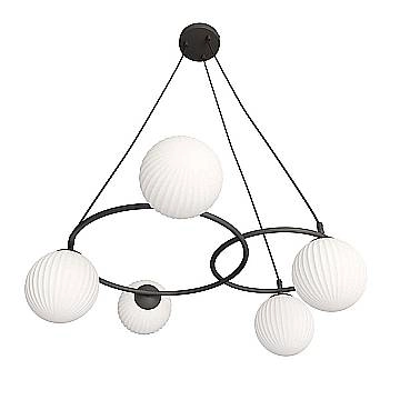 Lampadario 5 Luci Eolo A Cerchi E Diffusori In Vetro Rigato Opale