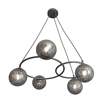 Lampadario 5 Luci Eolo A Cerchi E Diffusori In Vetro Rigato Fumè