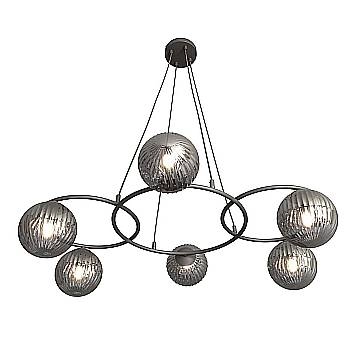Lampadario 6 Luci Eolo A Cerchi E Diffusori In Vetro Rigato Fumè