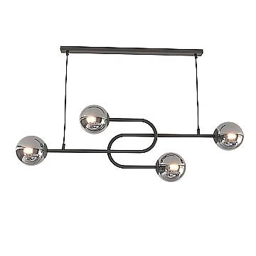 Lampadario 4 Luci Kine In Acciaio Nero E Sfere In Vetro Fumè