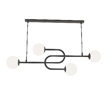 Lampadario 4 Luci Kine In Acciaio Nero E Sfere In Vetro Opale