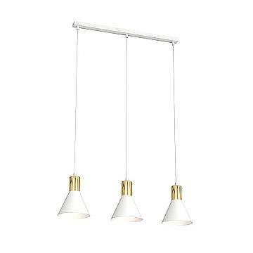 Lampadario 3 Luci Heimdall In Acciaio Bianco E Paralumi Conici Bianco E Oro