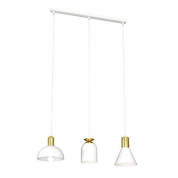 Lampadario 3 Luci Bragi In Acciaio Bianco E Paralumi Forme Varie Bianco Oro