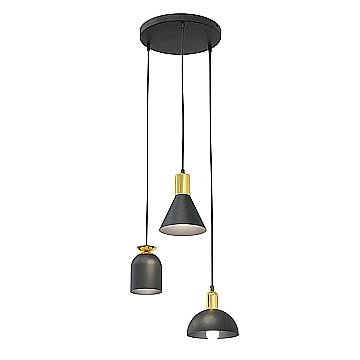 Lampadario 3 Luci Bragi Base Tonda In Acciaio Nero E Paralumi Forme Varie Nero Oro