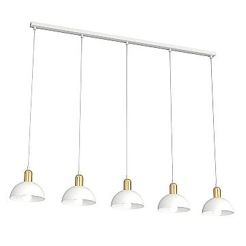 Lampadario 5 Luci Idunn In Acciaio Bianco E Oro Diffusori A Cupola