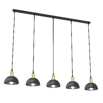 Lampadario 5 Luci Idunn In Acciaio Nero E Oro Diffusori A Cupola