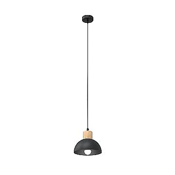 Sospensione Nordica 1 Luce Thoth In Acciaio Nero A Cupola E Legno Naturale