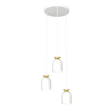 Lampadario Contemporaneo 3 Luci Mnemosyne Base Tonda Acciaio Bianco E Oro