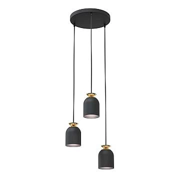 Lampadario Contemporaneo 3 Luci Mnemosyne Base Tonda Acciaio Nero E Oro