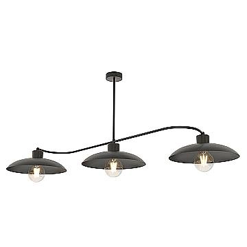 Lampadario Industrial 3 Luci Sekhmet In Acciaio Nero E Diffusori A Cupola