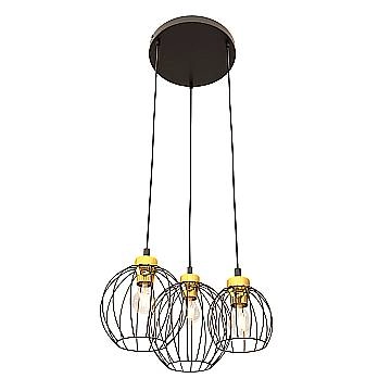 Sospensione Minimal Industrial Hathor 3 Luci Tonda Nera E Oro