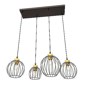 Sospensione Minimal Industrial Hathor 4 Luci Lineari Nera E Oro