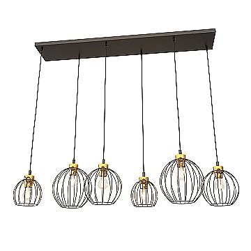 Sospensione Minimal Industrial Hathor 6 Luci Lineari Nera E Oro