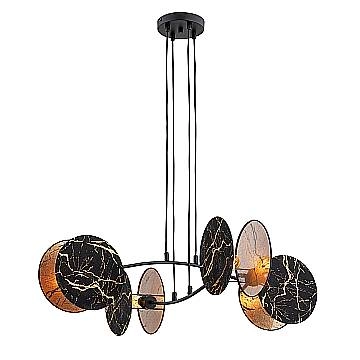 Lampada A Sospensione 4 Luci Moderna Nut In Acciaio Effetto Marmo Nero