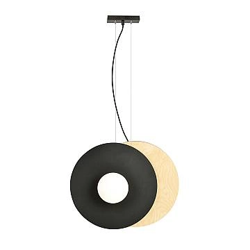 Sospensione Minimal Nordica Brigid 2 Luci In Acciaio Nero E Legno Vetro Bianco