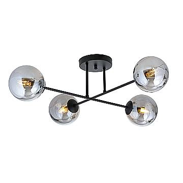 Plafoniera Moderna Hsi Wang Mu 4 Luci In Acciao Nero E Sfere In Vetro Fumè Plafoniera Moderna Hsi Wang Mu 4 Luci In Acciao Nero E Sfere In Vetro Fumè
