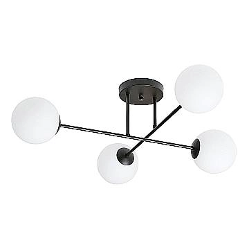 Plafoniera Moderna Hsi Wang Mu 4 Luci In Acciao Nero E Sfere In Vetro Bianco Plafoniera Moderna Hsi Wang Mu 4 Luci In Acciao Nero E Sfere In Vetro Bianco