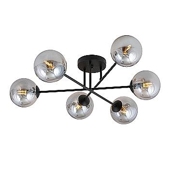 Plafoniera Moderna Hsi Wang Mu 6 Luci In Acciao Nero E Sfere In Vetro Fumè Plafoniera Moderna Hsi Wang Mu 6 Luci In Acciao Nero E Sfere In Vetro Fumè