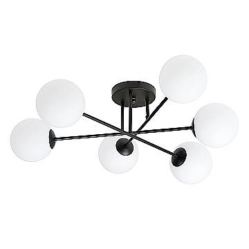 Plafoniera Moderna Hsi Wang Mu 6 Luci In Acciao Nero E Sfere In Vetro Bianco Plafoniera Moderna Hsi Wang Mu 6 Luci In Acciao Nero E Sfere In Vetro Bianco