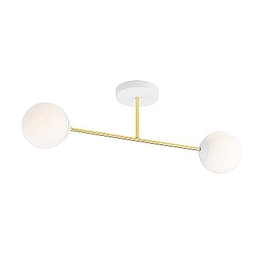 Plafoniera Moderna Magnium 2 Luci In Acciao Oro E Sfere In Vetro Bianco