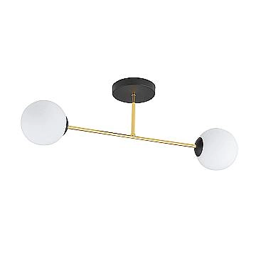 Plafoniera Moderna Magnium 2 Luci In Acciao Nero Oro E Sfere In Vetro Bianco
