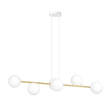 Sospensione Contemporanea Rhiannon 6 Luci In Acciaio Bianco E Oro E Vetro Bianco