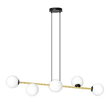 Sospensione Contemporanea Rhiannon 6 Luci In Acciaio Oro E Sfere In Vetro Bianco