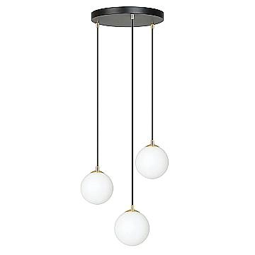 Sospensione Contemporanea Nuada 3 Luci In Acciaio Nero/Oro Sfere Vetro Bianco