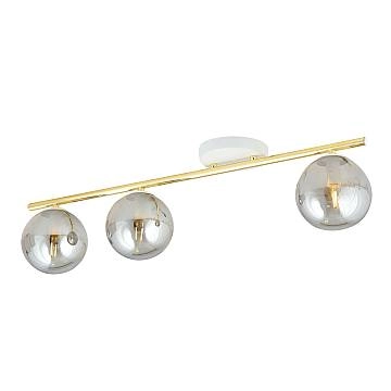 Plafoniera Contemporanea 3 Luci Wugu Acciaio Oro Bianco Sfervetro Fumè