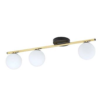Plafoniera Contemporanea 3 Luci Wugu Acciaio Oro Nero Sfervetro Bianco