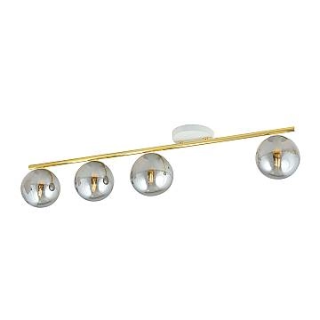 Plafoniera Contemporanea 4 Luci Wugu Acciaio Oro Bianco Sfervetro Fumè