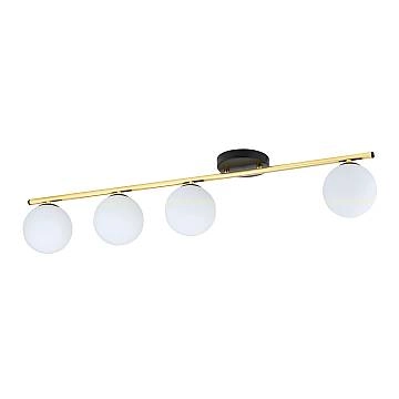 Plafoniera Contemporanea 4 Luci Wugu Acciaio Oro Nero Sfervetro Bianco