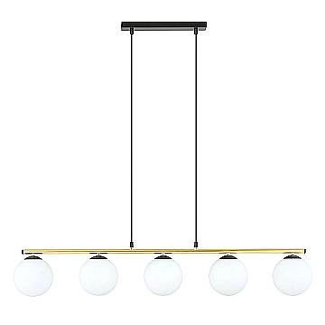 Sospensione Contemporanea 5 Luci Alora Acciaio Oro Nero Sfervetro Bianco
