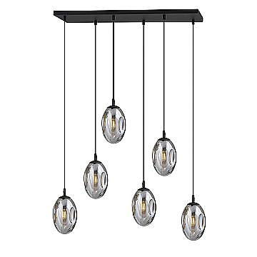 Sospensione Minimal 6 Luci Atalanta Acciaio Nero E Vetro Fumè