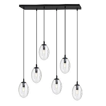 Sospensione Minimal 6 Luci Atalanta Acciaio Nero E Vetro Trasparente