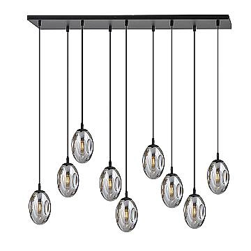 Sospensione Minimal 9 Luci Atalanta Acciaio Nero E Vetro Fumè