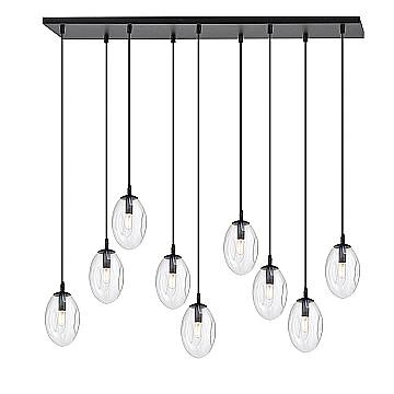 Sospensione Minimal 9 Luci Atalanta Acciaio Nero E Vetro Trasparente