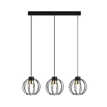Sospensione Minimal Orfeo 3 Luci In Acciaio Nero A Paralumi Gabbia Con Oro