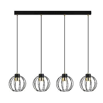 Sospensione Minimal Orfeo 4 Luci In Acciaio Nero A Paralumi Gabbia Con Oro