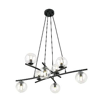 Lampadario Moderno Cadmo Acciaio Nero Trasparente 8 Luci E14 Ip20 Lampadario Moderno Cadmo Acciaio Nero Trasparente 8 Luci E14 Ip20