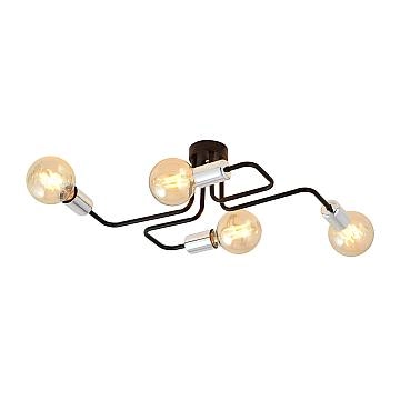 Plafoniera Industriale 4 Luci Tidide In Acciao Nero E Cromo A Bracci Plafoniera Industriale 4 Luci Tidide In Acciao Nero E Cromo A Bracci