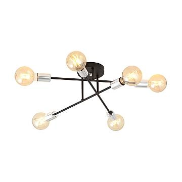 Plafoniera Industriale 6 Luci Tidide In Acciao Nero E Cromo Bracci Dritti Plafoniera Industriale 6 Luci Tidide In Acciao Nero E Cromo Bracci Dritti