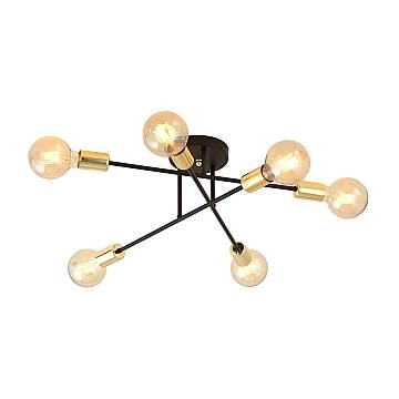 Plafoniera Industriale 6 Luci Tidide In Acciao Nero E Rame Bracci Dritti Plafoniera Industriale 6 Luci Tidide In Acciao Nero E Rame Bracci Dritti