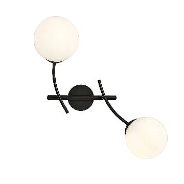 Applique Moderna 2 Luci Oceano In Acciaio Nero Bracci Regolabili E Vetro Opalino