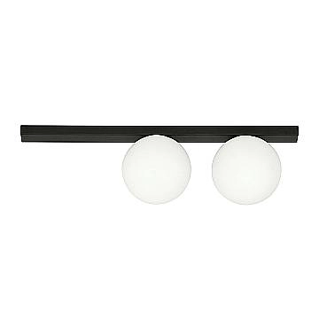 Plafoniera Moderna 2 Luci Giapeto Barra In Acciaio Nero E Sfere Di Vetro Opale Plafoniera Moderna 2 Luci Giapeto Barra In Acciaio Nero E Sfere Di Vetro Opale