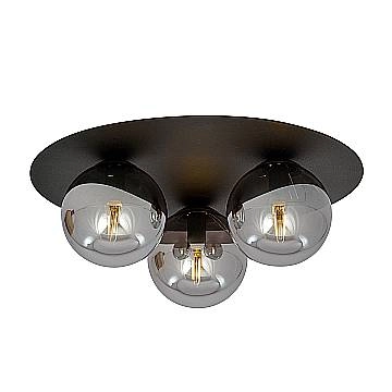 Plafoniera Minimal 3 Luci Mnemosine In Acciaio Nero E Sfere Di Vetro Fumè
