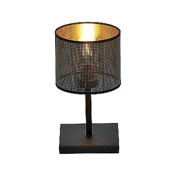Lampada Da Tavolo 1 Luce Cigno In Acciaio Nero E Paralume A Cilindro Oro