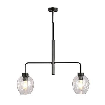 Lampadario Moderno 2 Luci Auriga In Accaio Nero E Vetro Trasparente