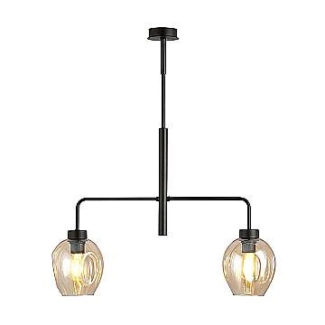 Lampadario Moderno 2 Luci Auriga In Accaio Nero E Vetro Ambra