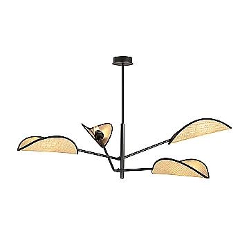Lampadario 4 Luci Eridano In Acciao Nero E Rattan Con Bracci Mobili